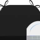 AAAAAcessories D-Shaped Chair Cushions, 2" Thick Dining Chair Pads with Ties and Removable, Machine-Washable Cover, 17" x 16", Black