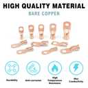 2 x 10pcs 1/0 AWG-3/8(M10) Battery Lugs Heavy Duty Wire Lugs Ring Terminal 0 Guage terminals Battery Cable Ends/Terminal Connectors with 3:1 Heat Shrink Tubing (Bare-Copper)