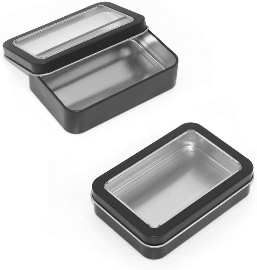 Gere 4 Pack Metal Rectangular Tin Boxes Containers with Detachable Clear Lid, Black,Portable Box Small Storage Kit Home Organizer,Model 107