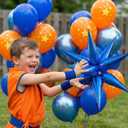 Orange and Metallic Blue Balloon Garland Arch Kit with star-printed Star Shape Balloons Birthday Backdrop for anime Dragon Cartoon hero Theme Birthday Sports Space Basketball Party Decorations