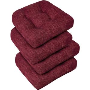 downluxe Chair Cushions for Dining Chairs 4 Pack, Tufted Indoor Chair Pads with Non-Slip Bottom, U-Shaped Kitchen Chair Cushions, 17"x17"x4", Burgundy
