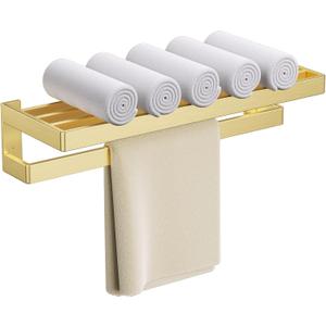 TNOMS Towel Racks Double Towel Bar,Brushed Gold Towel Holder 23.6-inch Stainless Steel Bathroom Hardware Accessories Set