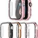 4 Pack Bling Case for Apple Watch SE 3/SE 2/SE/6/5/4 40mmm, Glitter Rhinestone Diamonds Protective Case with Tempered Glass Screen Protector Replacement Cover for iWatch 2025 (3nd Gen) SE 40mm Women (Black/Rose Gold/Pink/Clear)