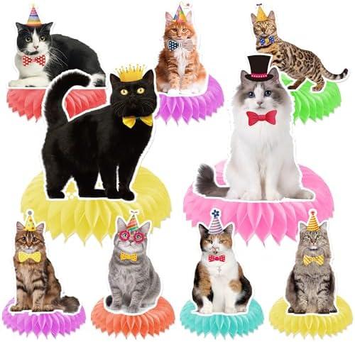 Honeycomb Cat Centerpieces - 9PCS Cat Decorations for Tables, Happy Birthday Party Decorations