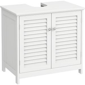 U-Shaped Pedestal Sink Storage Cabinet with 2 Doors & Shelf, Freestanding Bathroom Vanity Organizer Under Sink, 60cm Wide MDF Cupboard for Toiletries & Cleaning Supplies, White