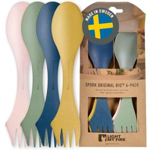 Light My Fire Spork Original 4-Pack 3-in-1 Camping Spoon Fork Knife Combo Reusable Travel & Camping Utensils Lunch Spork Outdoor Backpacking Hiking Picnic Utensil BPA Free, Nature