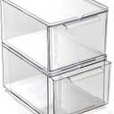 BINO | Clear Stackable Storage Drawers, Medium - 2 Pack | Clear Storage Drawers with Built-In Handles | Durable Plastic Organizer Drawer | Modular Stackable Drawer Acrylic Organizer