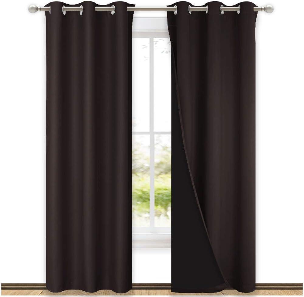 NICETOWN Blackout Curtains 80 inches Long, 2 Pieces, 42" Wide Each Panel, Brown, Full Light Blocking Drapes with Black Liner for Nursery, Thermal Insulated Draperies for Hall, Villa