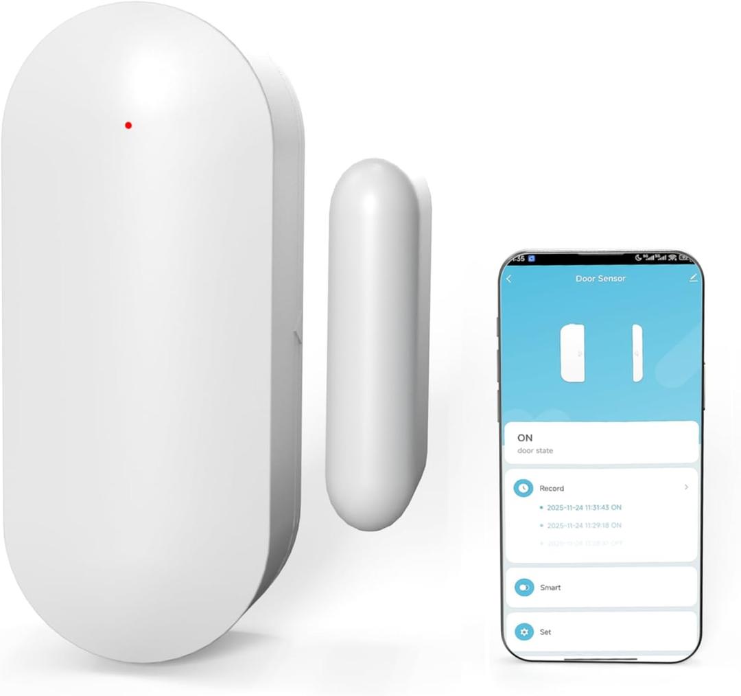 WiFi Magnetic Door Sensor Alarm with App That Alerts Your Phone, Mini Wireless Window Alarms When Opened for Home Security, No Hub Required, Smart Sliding Door Contact Sensors Chimes Safety Protection