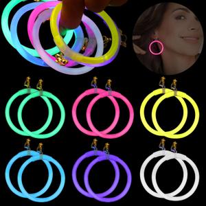 Cunno 18 Pairs Glow Hoop Earrings Sticks Glow in the Dark Party Supplies Halloween Party Decorations Neon Earrings in Assorted Colors Halloween Costume Accessories Rave Parties Concerts
