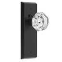 CEYMIO Glass Door Knobs for Interior Doors - Vintage Crystal Privacy Bedroom & Bathroom Door Knob with Lock - Diamond Cut Door Handle - Matte Black Finish (1 Pack 7 Inch Height)