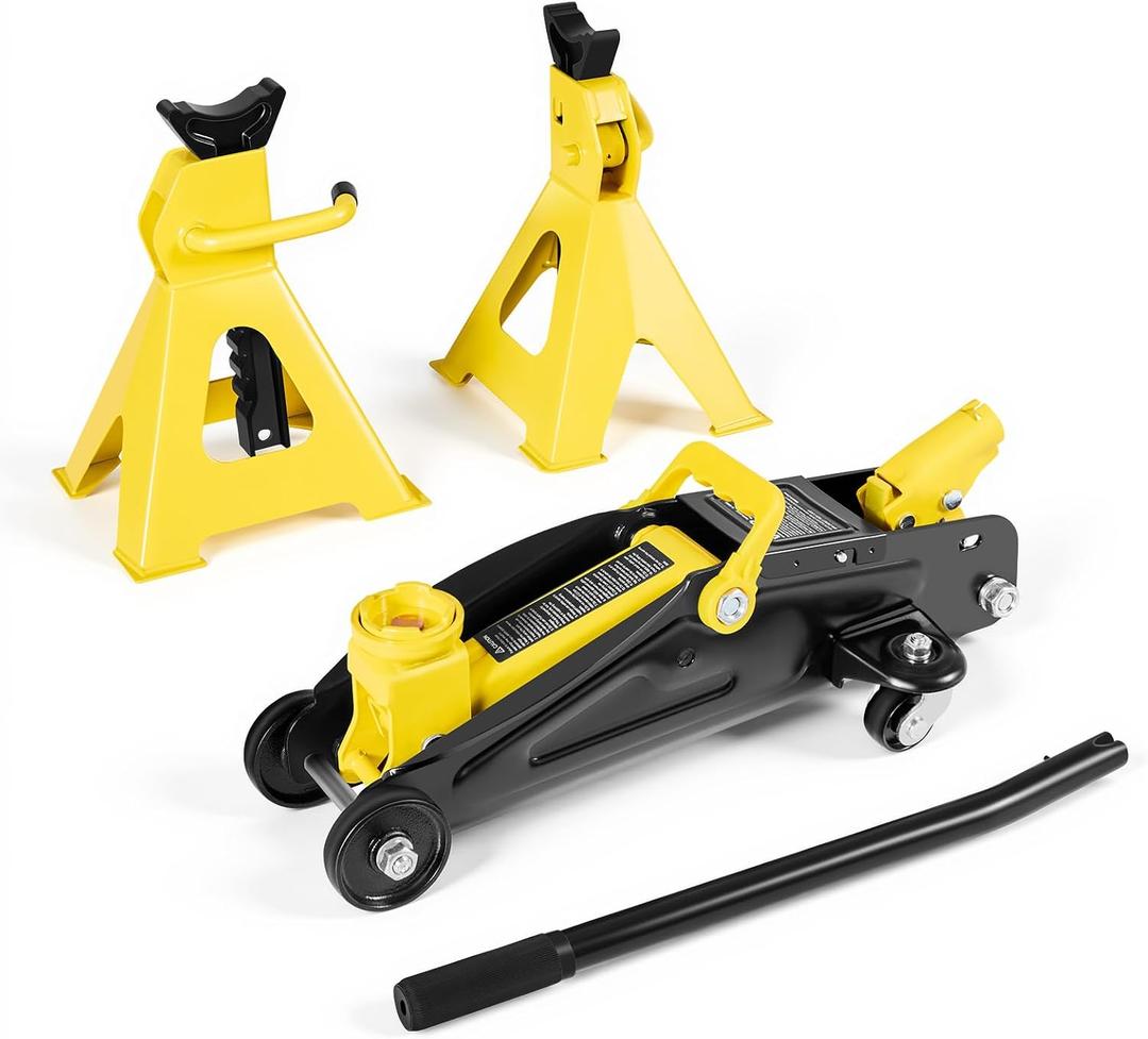 VEVOR Low Profile Floor Jack, 2 Ton (4400 lbs) Capacity, Steel Racing Floor Jack with Stands, Single Piston Quick Lift Pump, Hydraulic Trolley Car Lift for Compact SUVs, Lifting Range 5.1-12.2 Inches