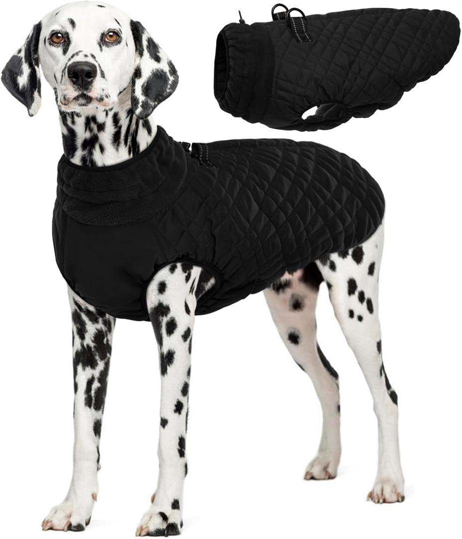 Kuoser Large Dog Coat, Windproof Jackets for Large Dogs, Warm Doggie Coat with Harness Built in, Dog Cold Weather Coats Snow Jacket for Labrador Beagle, Black XXL (XXL (Chest Girth: 35.4''))