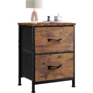 WLIVE Night Stand, Small Dresser with 2 Drawers & Wooden Top, Nightstand with Fabric Bins, Bedside Table End Table for Bedroom, Closet, Entryway, College Dorm, Rustic Brown (11.8"D x 15.7"W x 20.9"H)