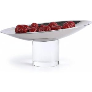 Modern Decorative Bowl for Dining Table, Thickened Luxury Serving Tray with Crystal Column Base, 10" L4.8" W4" H, Crystal Stainless Steel Fruit Bowl for Coffee Table, Home Decor