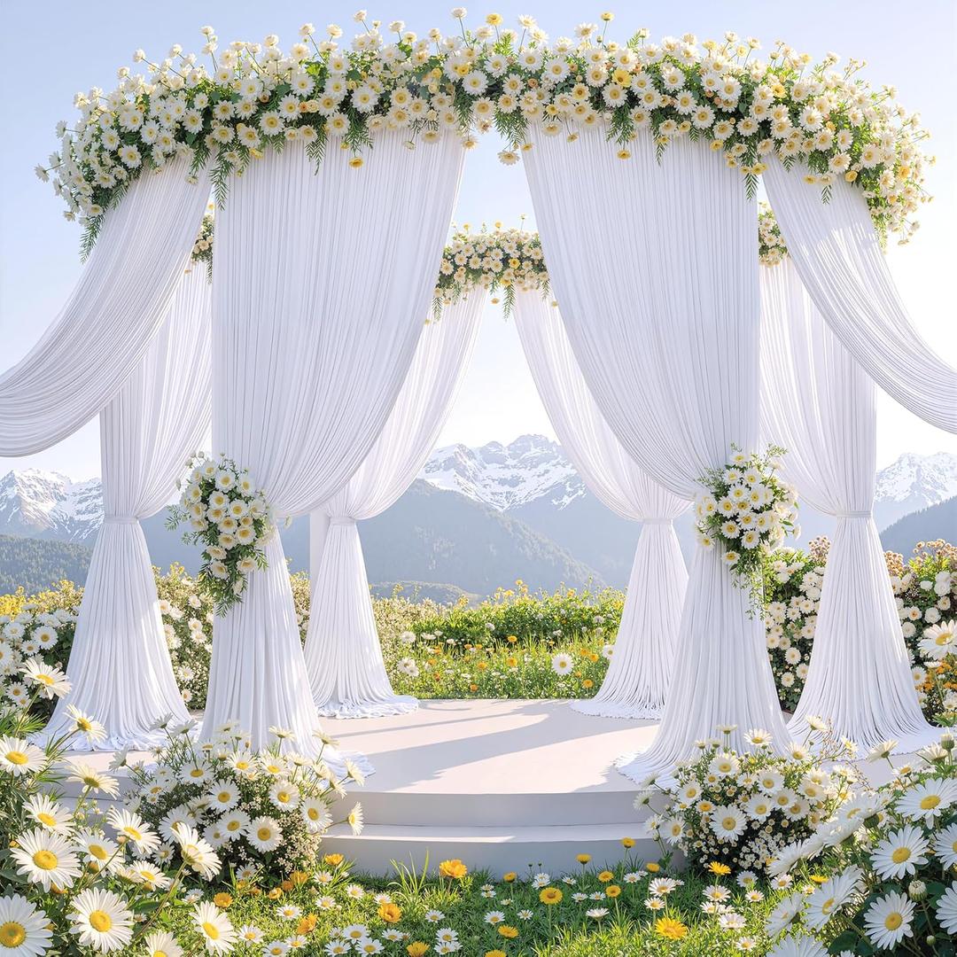 60ftx12ft Wrinkle Free White Backdrop Curtain, 12 Panels 12FT Height White Drapes for Wedding, Silky Polyester Photo Back Drop Cloth Draping for Birthday Party Photography Background