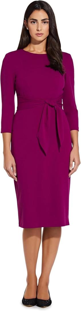 Adrianna Papell Knit Crepe Tie Waist Sheath Dress (Purple, M)