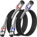 XLR Cable 10 ft 2 Pack, Premium XLR Microphone Cable, 3-Pin Balanced Shielded XLR Male to Female Mic Speaker Cord, Metal Spring SR