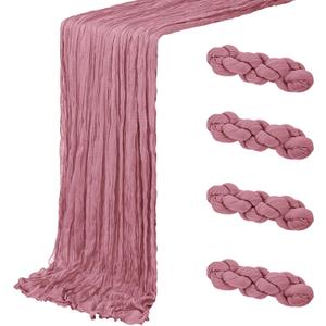 4 Pack Dusty Rose Cheesecloth Table Runner 20 x 120 inch Gauze Table Runners 10 FT Long, Semi Sheer Boho Cheese Cloth Fabric Table Runner Bulk for Wedding, Party, Baby Shower, Bridal Shower Decoration