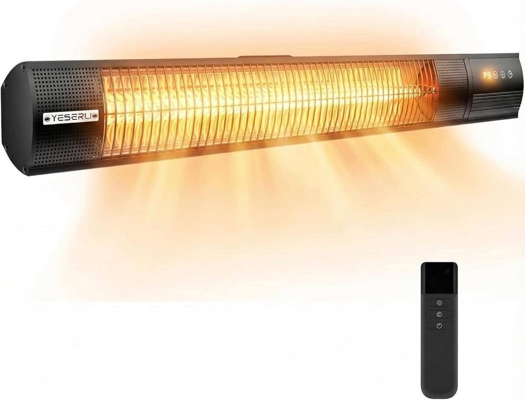 YESERLl Electric Patio Heater with Remote Control- 1500w Outdoor Heater Fast Heating with 3 Power Setting, Wall Mounted Carbon Infrared Quiet - IP65 Waterproof and 24H Timer for Snow Outdoor (Classic)