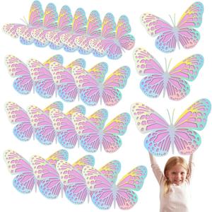 Geosar 20 Pcs 3D Large Butterfly Party Decoration 2 Layer Giant Paper Butterfly Stickers for Birthday Baby Shower Nursery Wall Decor (Purple,Dazzling Silver)