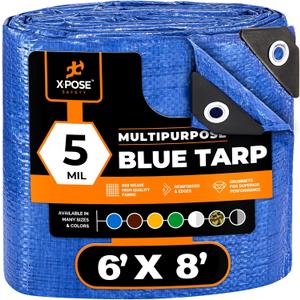 Better Blue Poly Tarp 6' x 8' - Multipurpose Protective Cover - Lightweight, Durable, Waterproof, Weather Proof - 5 Mil Thick Polyethylene - by Xpose Safety