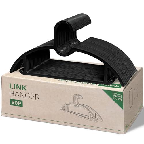 15" Compact Slim & Slimlink Interlocking Clothes Hangers, Space-Saving Lightweight Plastic Hangers for Small Closets, Dorms, Apartments, Travel, RVs & Petite Clothing (Black, 50)