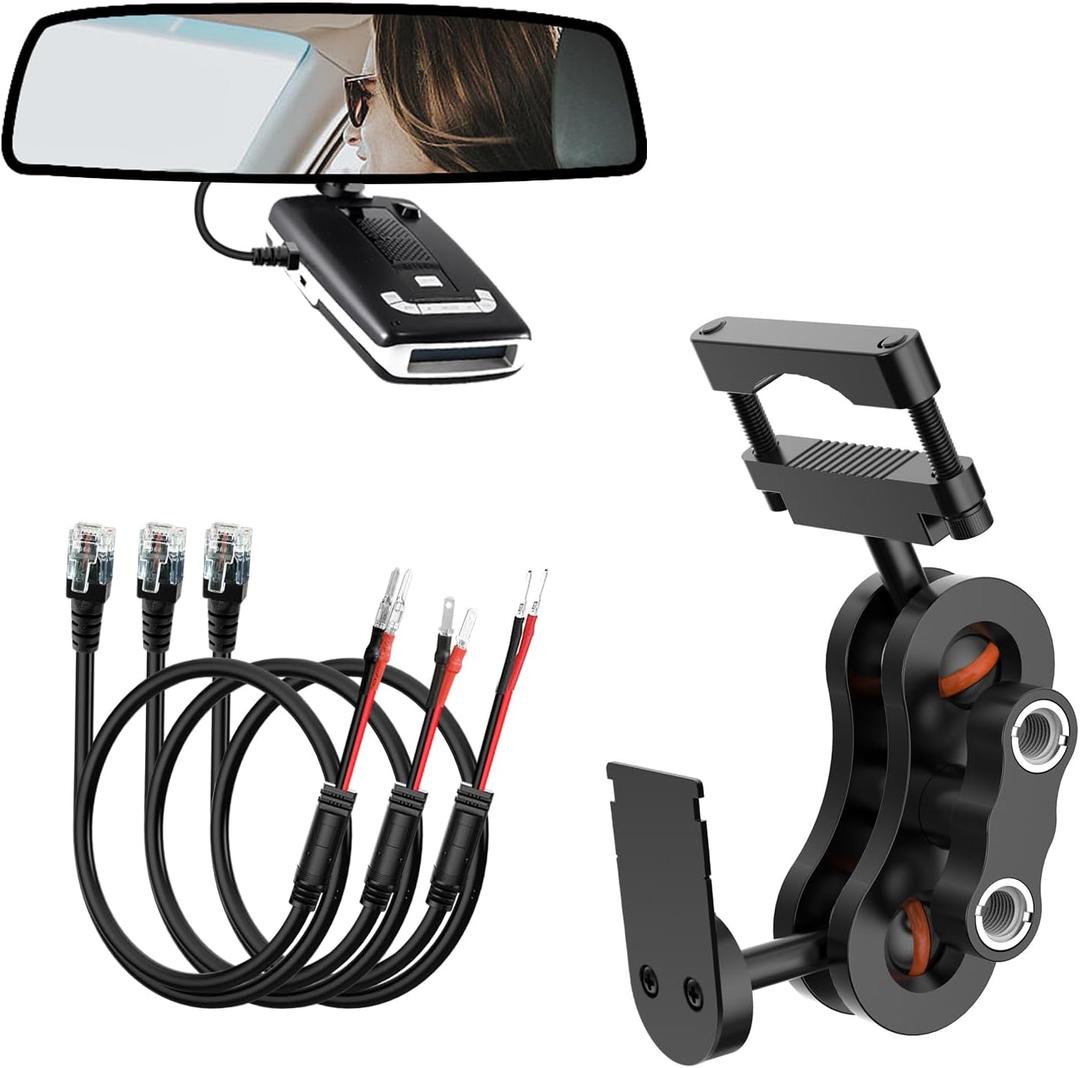 SDSACZMU Radar Detector Mount,Rearview Mirror Rod Radar Mounting Bracket+Rearview Mirror Hard Wire Power Cord kit16,with Inline Fuse (for Escort Max / Max2/ MAX360 Radar)