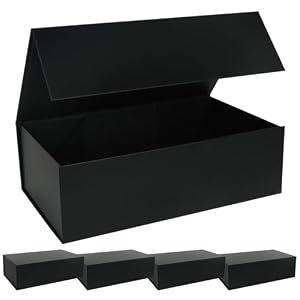 LFBOX Large Black Gift Box with Magnetic Lids 13.8x8.3x4.4 in, Bridesmaid Groomsman Proposal Boxes, Collapsible Rectangle Storage Box 5 Pack
