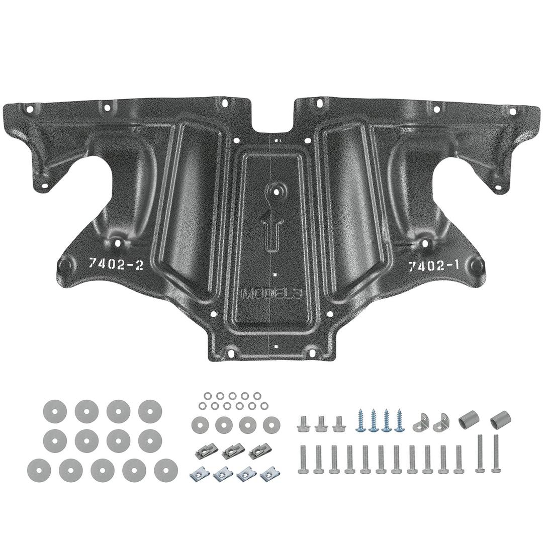 Rear Skid Plate Compatible with 2017-2025 Tesla Model 3 & 2020-2025 Tesla Model Y, Heavy Duty Steel Rear Under Engine Guard Cover Splash Shield Chassis Cover with Install Accessories