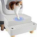 SpaceTime Elevated Cat Litter Trapping Mat for Litter Box,Detachable Cat Step/Ramp/Catcher with Wooden Base,Height-Adjustable Kitty Litter Pad for Floor & Indoor Cats,Non-Slip,Easy to Clean (Grey)