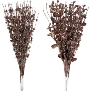 24-Pack Christmas Tree Picks Ornaments, Artificial Glitter Berry Stem Glittery Twigs Ornaments for Christmas Tree Decorations, Small Vase, Holiday, Wedding, Party Decorations (Brown)
