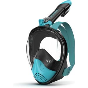 G2RISE Full Face Snorkel Mask Adults Snorkeling Set Gear for Kids with Detachable Camera Mount, Safe Breathing, Anti Fog Anti Leak (Black Green), Size: S/M