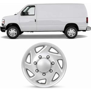 16 Inch Silver Hubcaps Compatible with 1998-2023 Ford E-150 E-250 E-350 Van, 8-Lug Wheel Covers for Factory Steel Wheels, Replace F8UZ-1130-AA F7UZ-1130-AA, Set of 4