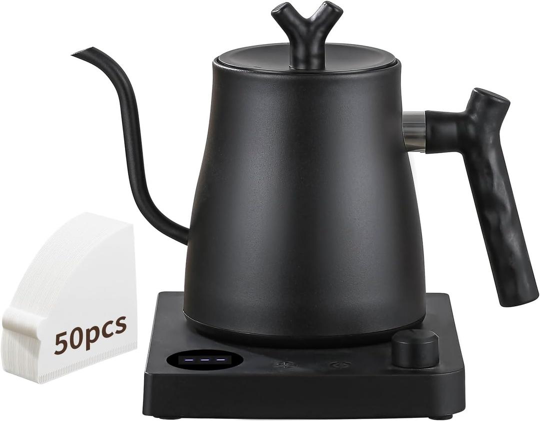 Water Kettle Electric,Gooseneck Electric Kettle with 50pcs Coffee Filter,1 Temperature Control, Fast Heating, Stainless Steel Interior, Ideal for Precise Pour-Over Coffee and Tea