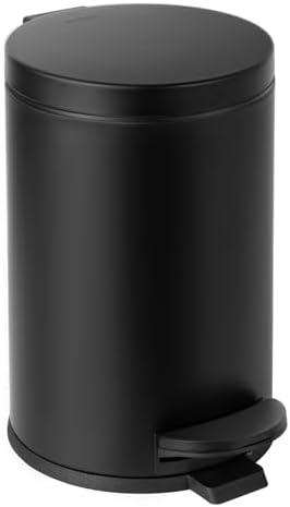 Cesun 1.2 Gallons Small Black Trash Can, Bathroom Garbage Can with Lid and Foot Pedal, Mini Round Wastebasket for Bathroom, Bedroom, Office, 4.5 Liters / 1.2 Gallons, Matte Black : Home & Kitchen