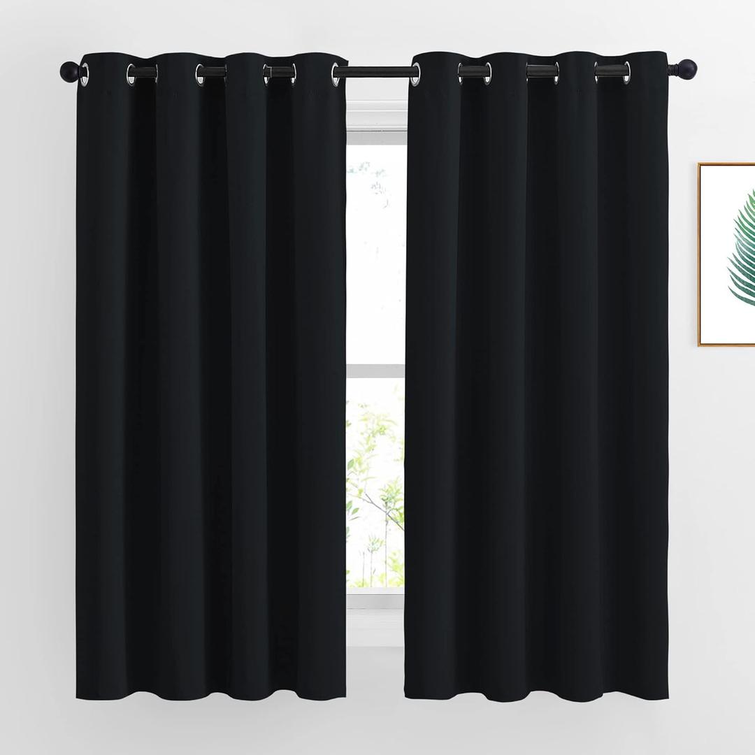 NICETOWN Blackout Curtains 63 inch Length 2 Panels Burg - Easy Care Solid Thermal Curtains Grommet Blackout Window Treatments for Bedroom/Kids Room (W52 x L63, Black)