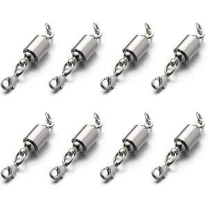 Zpsolution Screw Locking Magnetic Necklace Clasps and Closures Safety Easy Jewelry Clasps 6mm Light and Small Keep The Clasp in Back 8pcs Silver