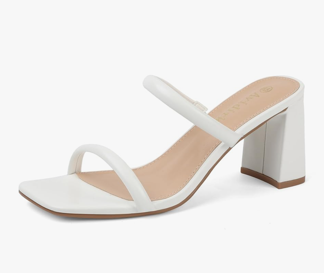 Avidirk Women's Square Open Toe Heeled Sandals Two Strap Mules Slip On Block Chunky Mid Heels Sandals 9