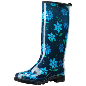 HISEA Women's Rain Boots Slim Calf Fashion Waterproof Garden Shoes Colorful Printed Rubber Boots Anti-Slipping Rainboots for Ladies Tall Knee High Outdoor Rain Shoes 8