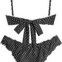 ZAFUL Womens Bikini Set 2 Piece Swimsuit Bandeau Top Cute Plaid Ruffled Bow Decor Cheeky Bathing Suits (XL)