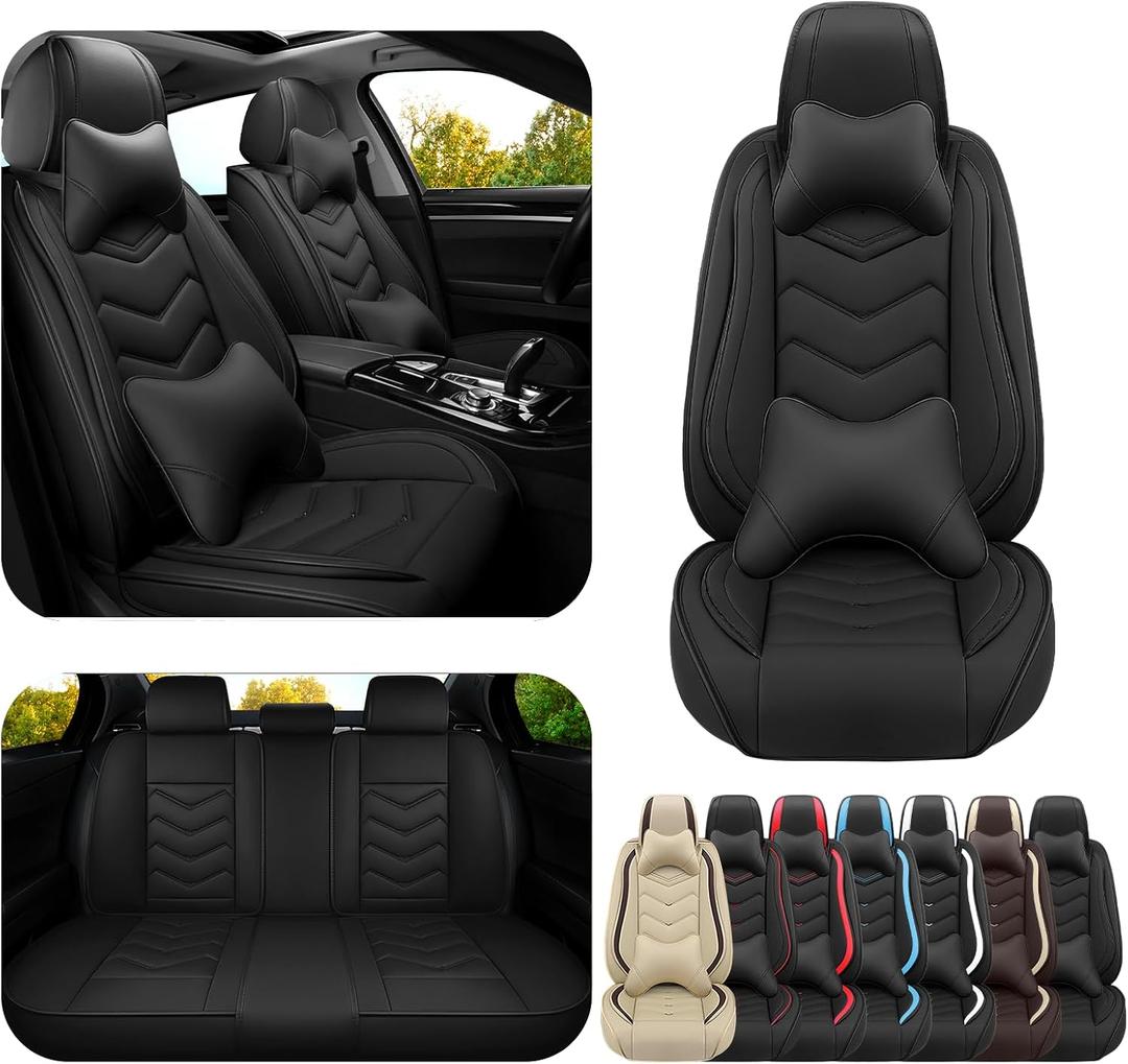 ADERN Car Seat Covers for Ford Mustang 2000-2025, Premium Nappa Leather Car Seat Cover, Stylish Sport Seat Covers Automobile Seat Cover Sets.(Luxury 5 Seats/Pure Black)