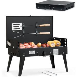 MASTER COOK Portable Charcoal Grill, Foldable BBQ Grill Kit Easy to Carry, Mini Tabletop Grill for Outdoor Camping, Patio and Picnic, 17.1*10.8*2.5