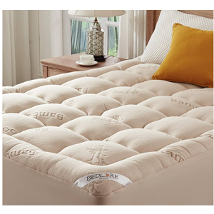BEDLORE Queen Mattress Topper Viscose Derived from Bamboo, Thick Pillow Top Mattress Pad with Stretchable Pockets for 6-18 inches Mattress, Soft Mattress Topper for Back Pain Relief(Beige)