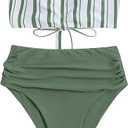 SweatyRocks Women's Bathing Suits Striped Bandeau Bikini high Waisted Swimsuits Swimwear Set Medium