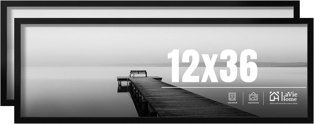 LaVie Home 12x36 Picture Frame 2 pack, Display Pictures 12 x 36 Poster Frame, 12x36 Black Photo Frame with HD Plexiglass, Display Frame for Vertical or Horizontal, Classic Collection
