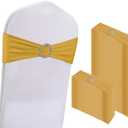 WJWHQ 100PCS Spandex Stretch Chair Sashes Bows Elastic Chair Cover Bands Ties with Buckle Slider for Wedding Party Reception Events Universal Ceremony Banquet Decorations (Gold)