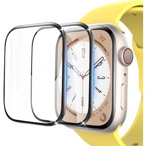 EWUONU[2 Pack Apple Watch Series 9 Series 8/7 Screen Protector 45mm Tempered Glass, 3D Full Coverage Waterproof Bubble-Free Anti-Scratch HD Clear Film for iWatch 9/8/7 45mm[w/Easy Installation Frame] (Black)