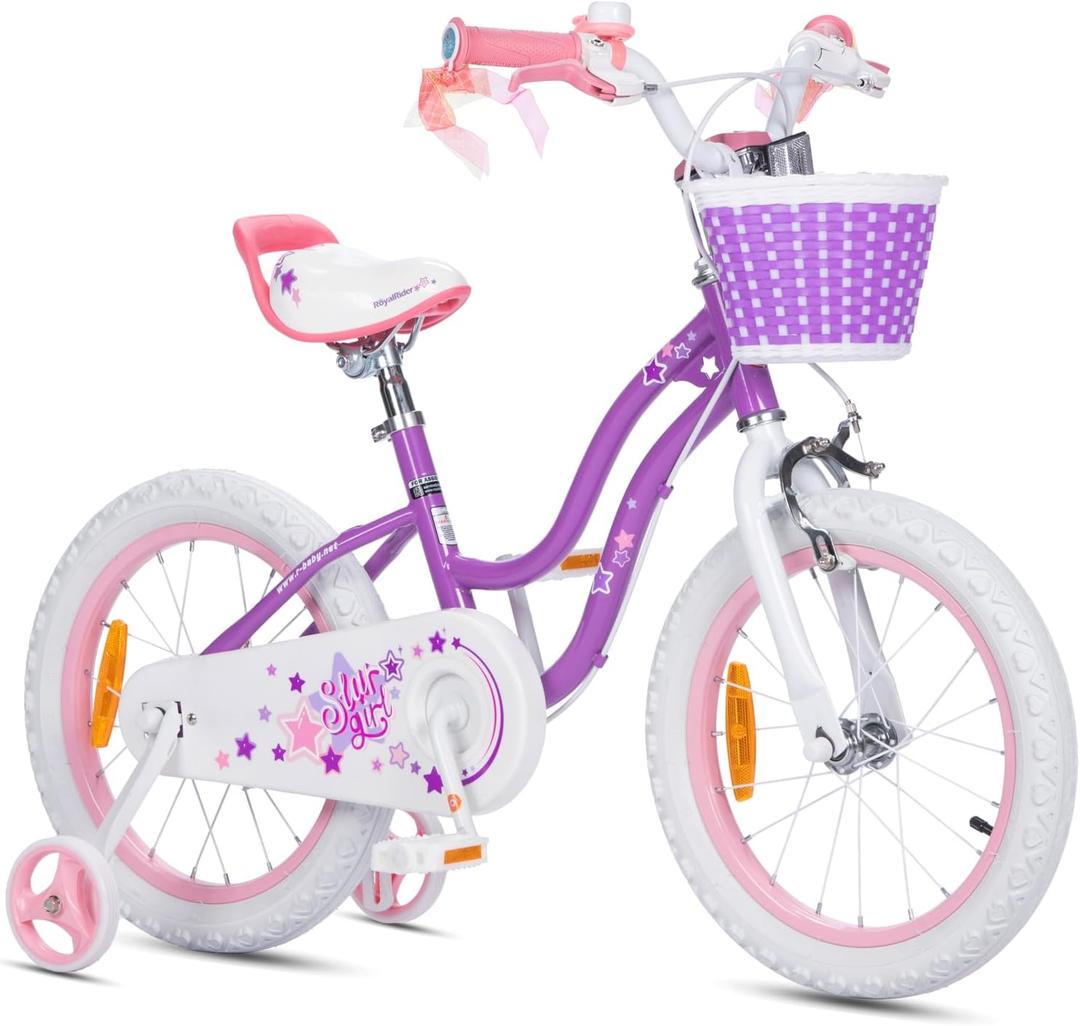 RoyalBaby Girls Bike with Training Wheels and Dual Handbrake, Stargirl Kids Bicycle 16 Inch Toddlers to Big Kids 4-7 Years, Star Purple