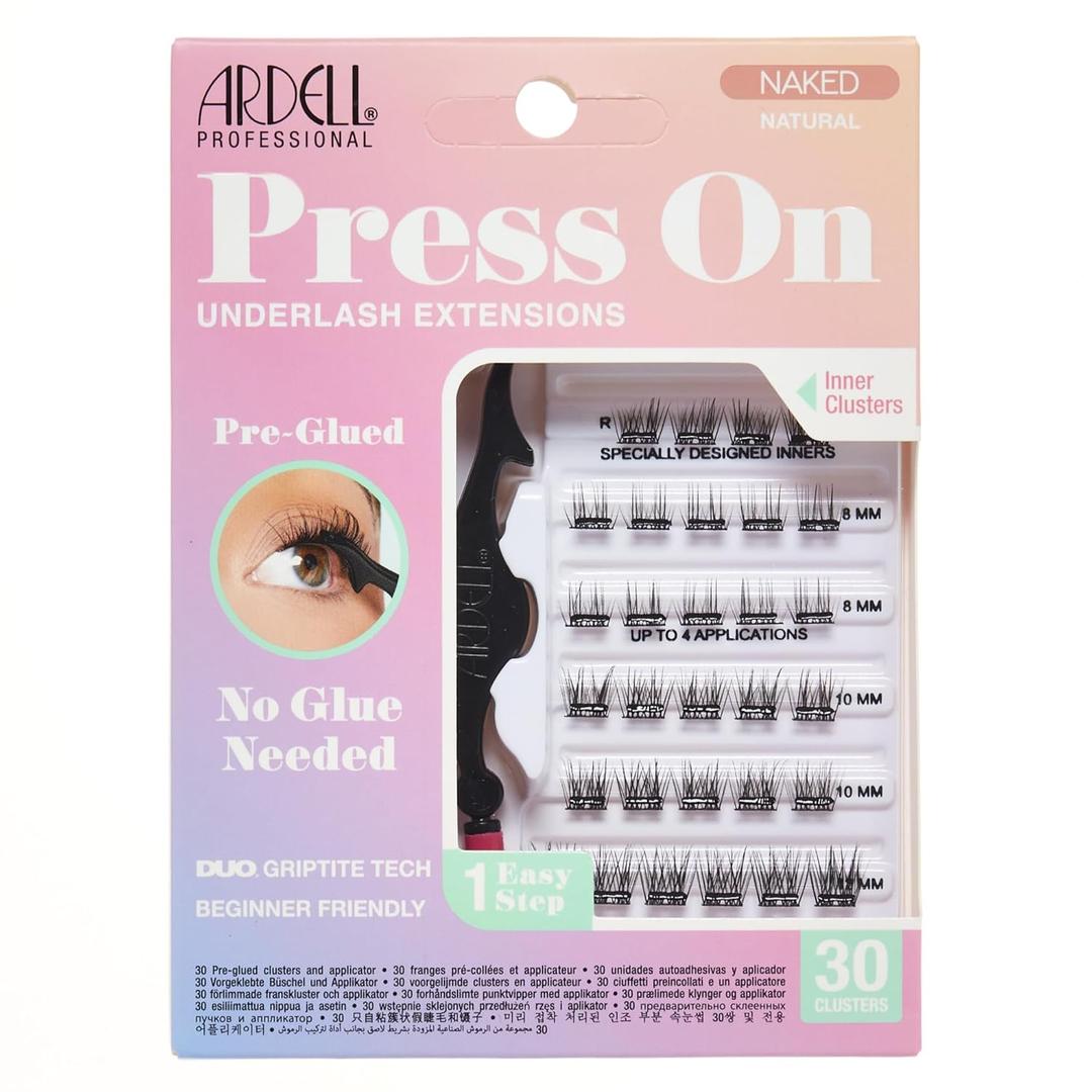 Ardell Naked Press On Lashes Underlash Extensions Tapered Fibers, Pre-Glued Lash Clusters, Self Adhesive Eyelashes, No Glue Needed Eyelash Clusters, DIY Lash Extension Kit, 1 Pack
